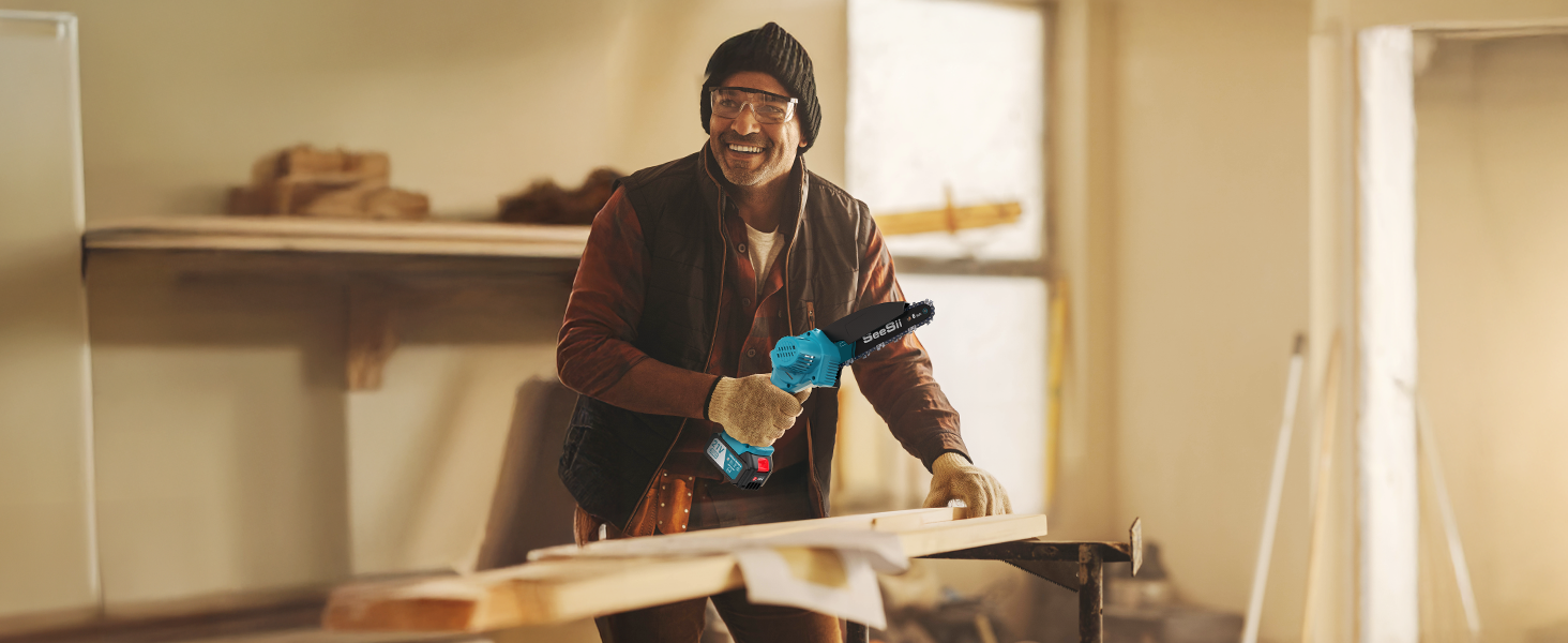 Акумуляторна міні-пила SEESII 6 дюймів з автоматичною подачею оливи та запасним ланцюгом | Акумуляторна ланцюгова пила для саду, стрижки гілок та різання деревини