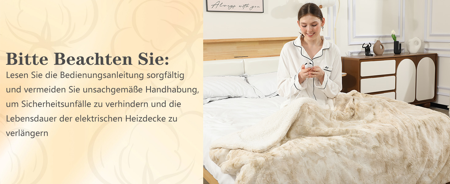 Електрична ковдра COZYTY 150x200 см з підігрівом, фланель, 6 режимів нагріву, таймер, захист від перегріву, пральна машина, молочно-білий колір