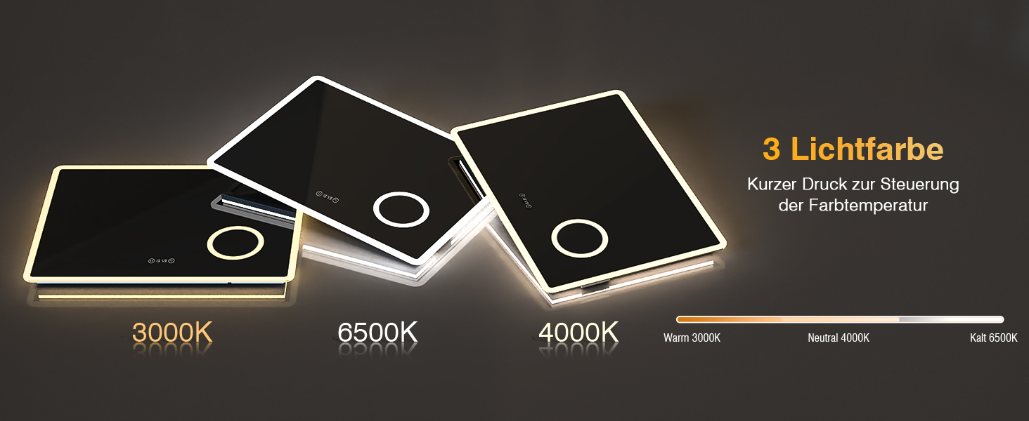 Дзеркало для ванної кімнати з підсвічуванням 80x60 см, 3 кольори, регулювання яскравості, антизапар, 3x збільшення, розетка для бритви, IP44, для горизонтального/вертикального монтажу