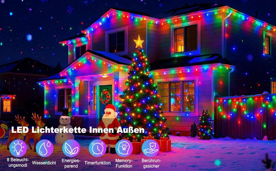 LED гірлянда для прикраси саду, балкону, весілля: 20м, 1000 LED, RGB, 8 режимів, таймер, вологостійка