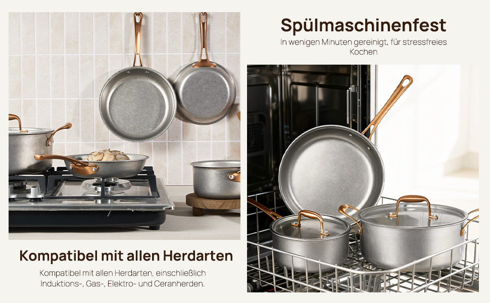 Набір каструль KOKHUB 8 предметів з нержавіючої сталі для індукційних плит, вінтажний стиль, без PFOA/PFAS/PTFE, підходить для всіх типів плит та духовки, можна мити в посудомийній машині