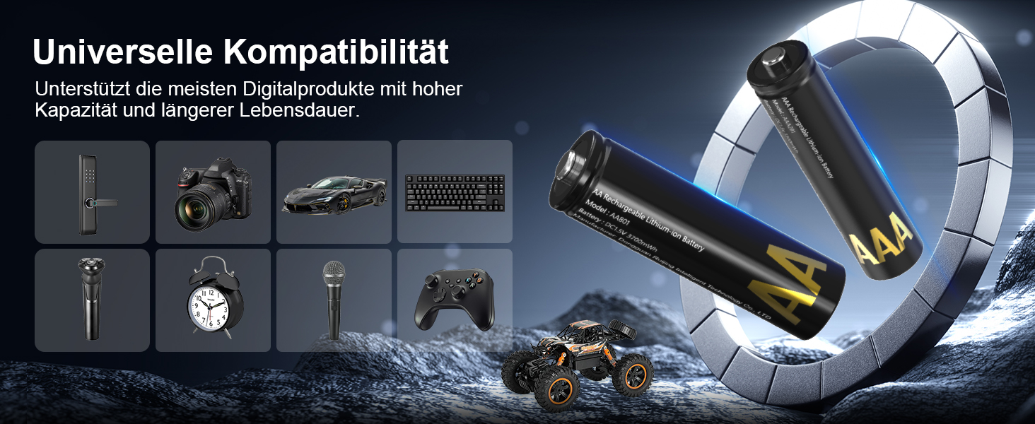 SURFOU Акумулятори Li-Ion 4xAA + 4xAAA з зарядним пристроєм, 1300 мАг, 1600+ циклів, 4xAA 3700мАг, 4xAAA 1300мАг