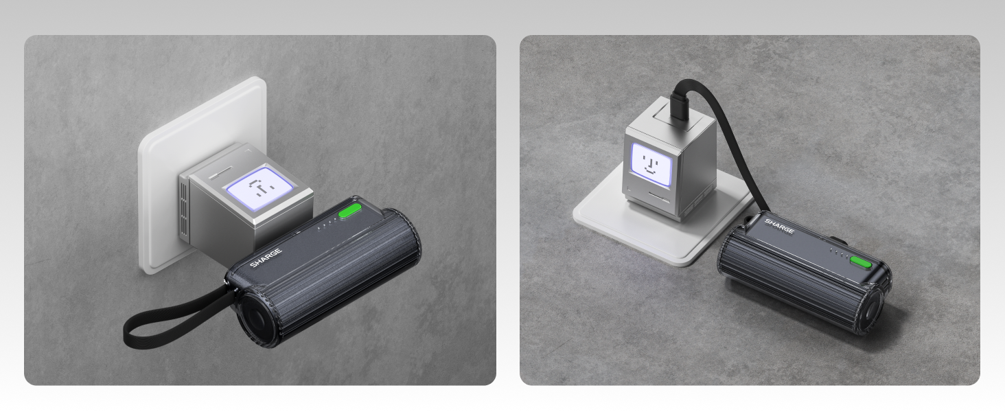Power Bank SHARGE Flow Mini 2 22.5W: Компактний акумулятор з інтегрованим кабелем для iPhone та Galaxy, USB-C та Lightning