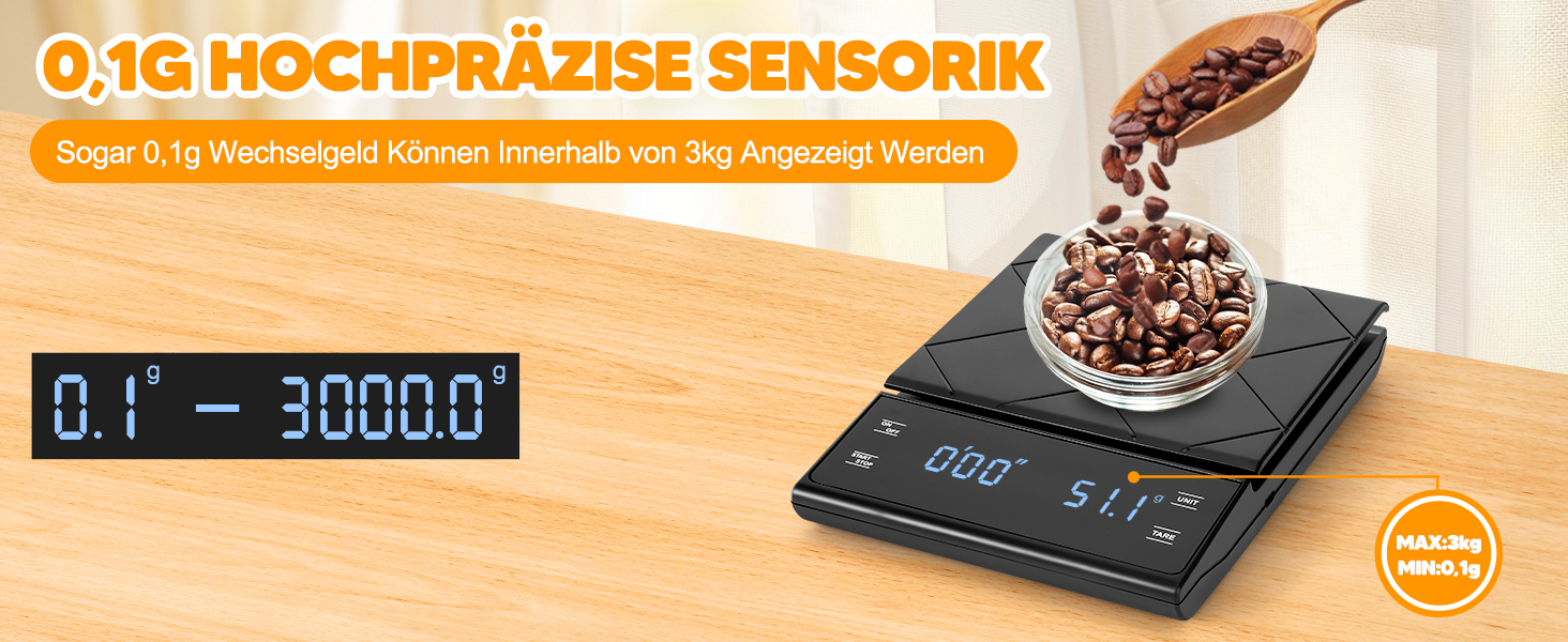 Електронні ваги для кави Viitech, до 3 кг, з таймером, 0.1 г, для дому та офісу