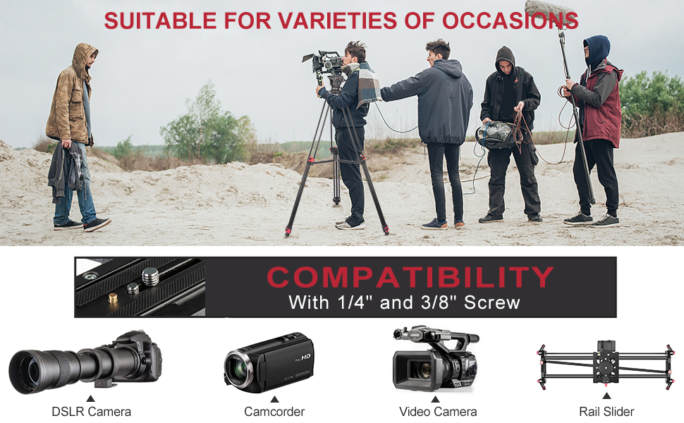 Штатив важкий 183 см, Lusweimi Професійний штатив для відеокамери з алюмінію, 2 швидкісні пластини, 360° Fluid-головка, середній розширювач, Макс. навантаження 7.7 кг