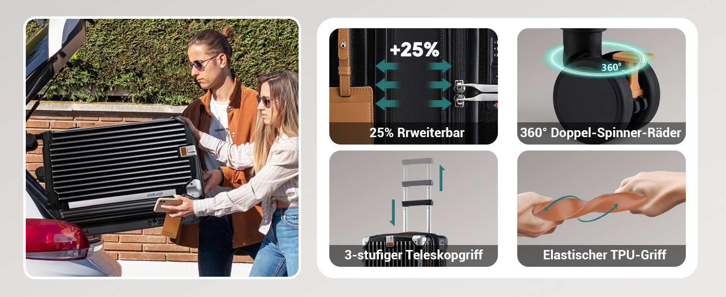 Чемодан Joyway ABS з жорсткою оболонкою, розширюваний, на 4 колесах, з TSA замком, набір 3 шт. (зелений, чорний)