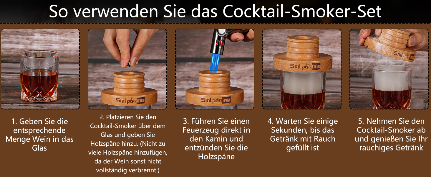 Набір для копчення коктейлів з ліхтариком, коптильня для віскі з факелом, 4 види дерев'яної стружки, подарунок для батька, чоловіка та любителів коктейлів (без бутану), коптильня для коктейлів з факелом з стружкою вишні