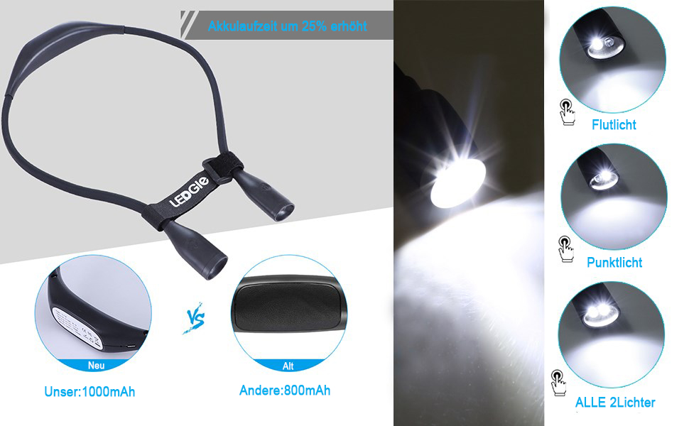 LED ліхтарик на шию, акумуляторний, для читання, в ліжко, 4 світлодіоди, 3 режими яскравості, для рукоділля, кемпінгу, ремонту 27 см