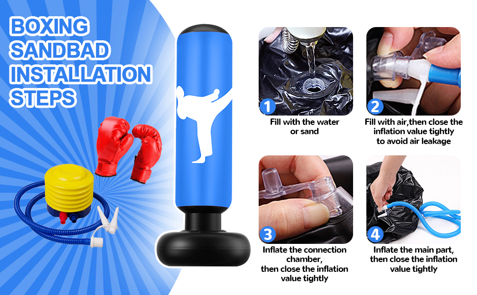 Дитячий боксерський мішок 160 см з рукавичками та насосом, надувний, для занять карате та тхеквондо, ідеальний подарунок для дітей від 6 років (Блакитний)