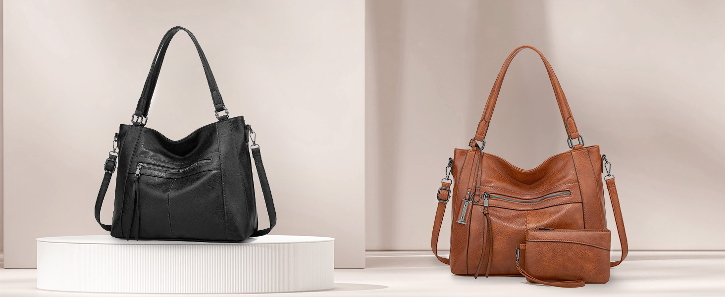 BAIGIO Комплект сумок жіночих: сумка-шопер середнього розміру, кросбоді та гаманець зі штучної шкіри, чорний