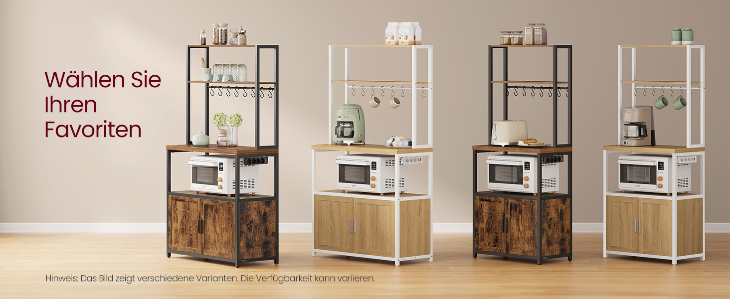 Стелаж кухонний VASAGLE з розетками, 90 см, 40x60x170 см, вінтажний коричневий + чорний, 8 гачків, KKS058K02