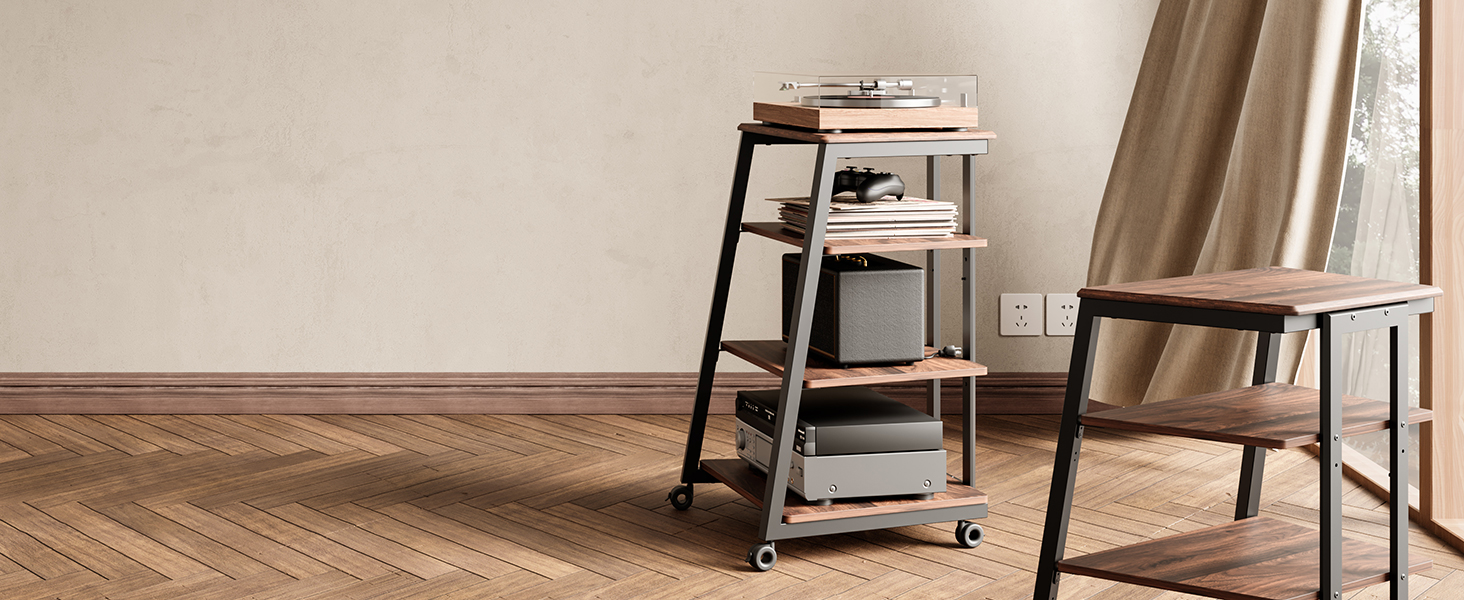 HiFi тумба FITUEYES для вінілу та аудіотехніки з полицями, 61x52x78 см - коричнева