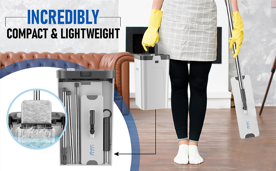 Преміум-набір для миття підлоги SqueezyPeasy з відром: 3-камерна система, 360° обертання, компактний та легкий