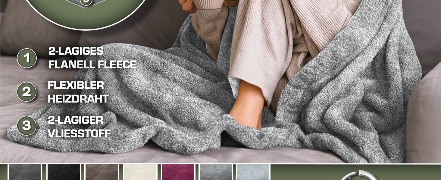 Sinnlein® Електрична гріюча ковдра з плюшу 200 x 180 см | 9 температурних режимів | Таймер | Зручна ковдра | Відключення за таймером | Можливість прання до 40°C | Digitalanzeige