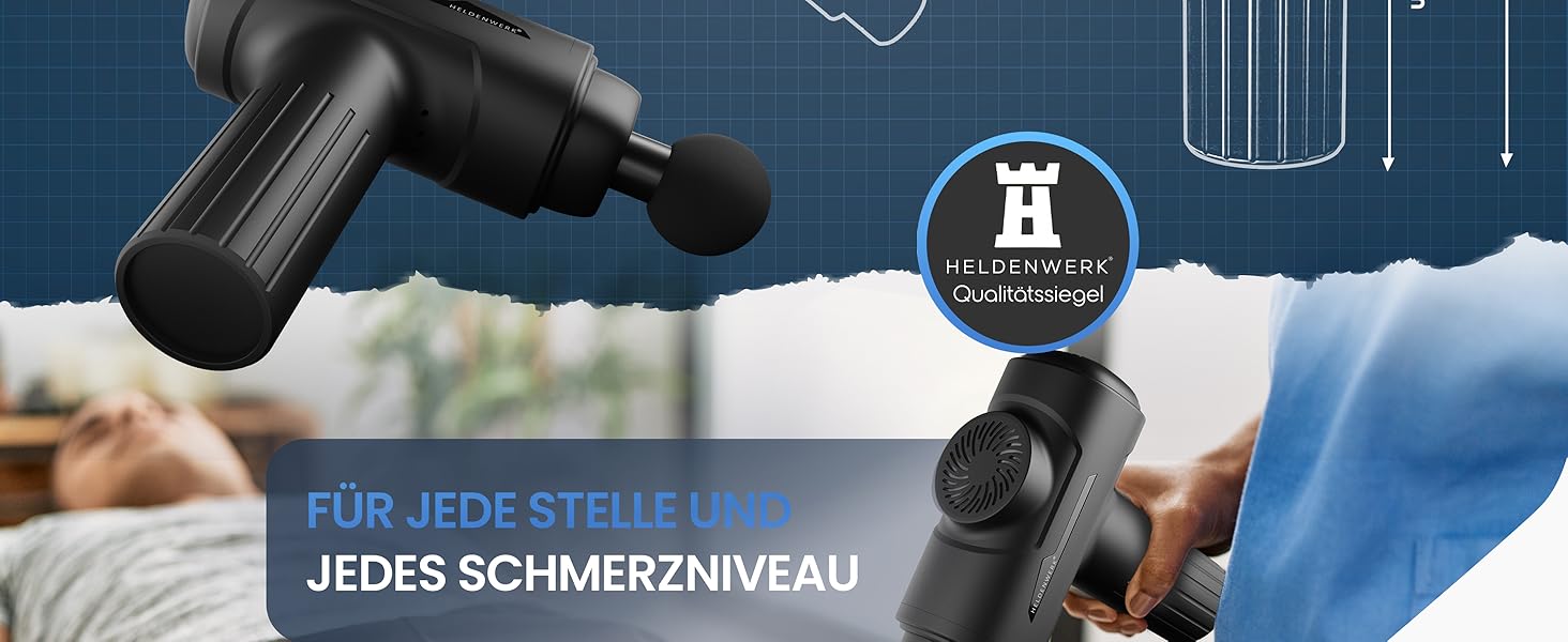 Heldenwerk Massage Gun - Muscle Massager with 6 Attachments & 3200 RPM - USB-C Rechargeable - Black