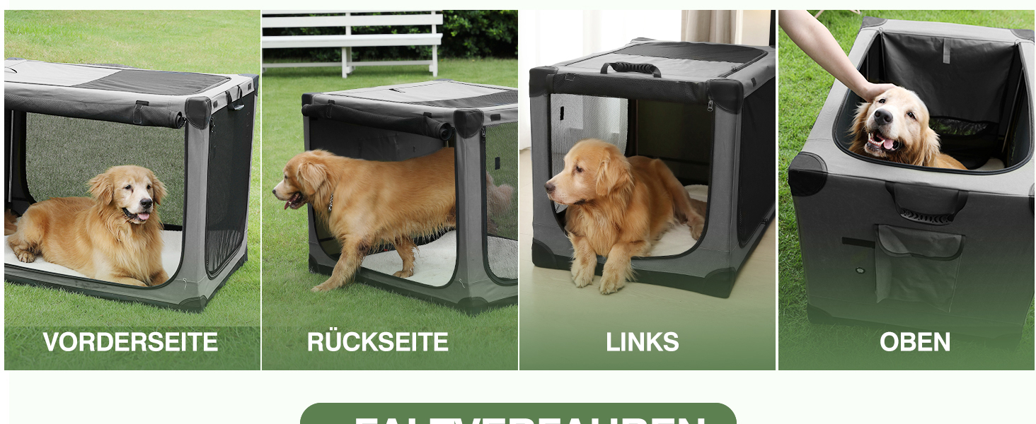 Складана переноска для собак середніх порід, 76x54x54 см, зелена/сіра