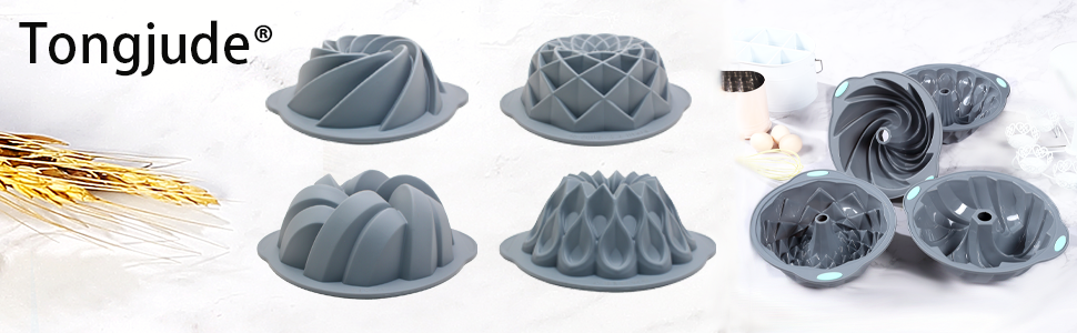 4 шт. Силіконові форми для кексів Tongjude, 6/7/8 чашок, сірі, для випічки кексів, хліба та желе