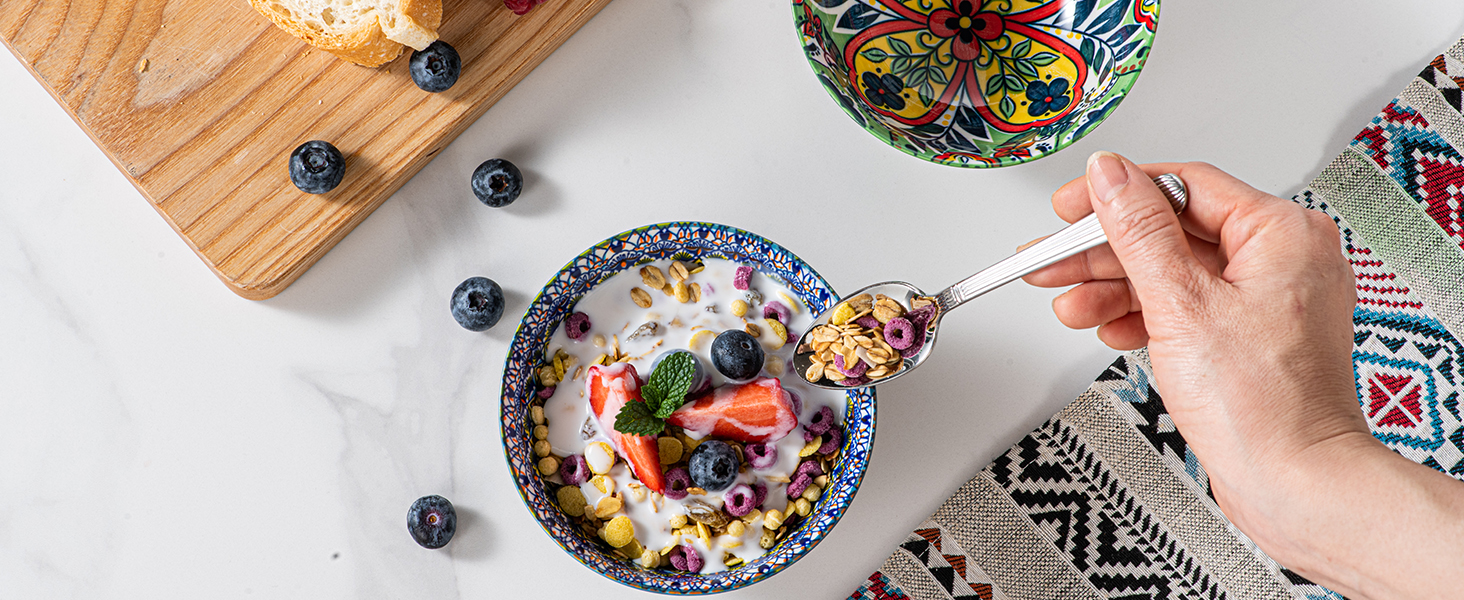 Набір керамічних мисок HENXFEN для мюслі, супу, салату та пасти (6 шт.) - богемний стиль