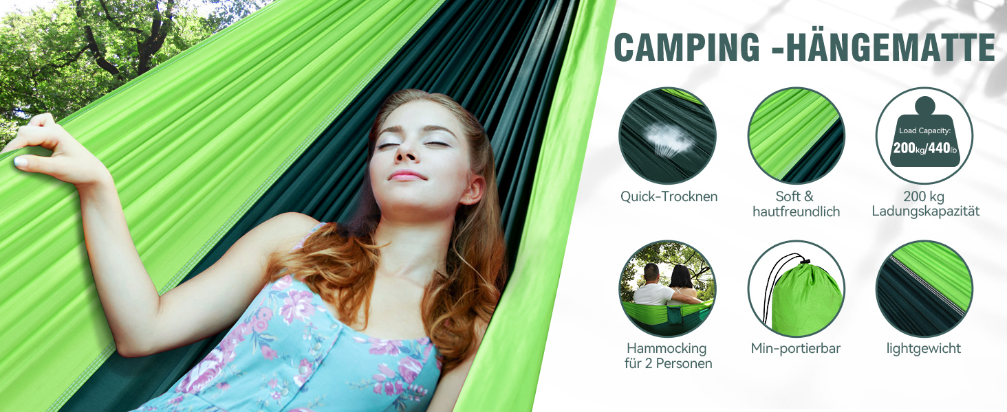 Гамак OTraki для відпочинку на природі 270x140 см: легкий, портативний, нейлон. Ідеально для саду, балкону, кемпінгу та дому.