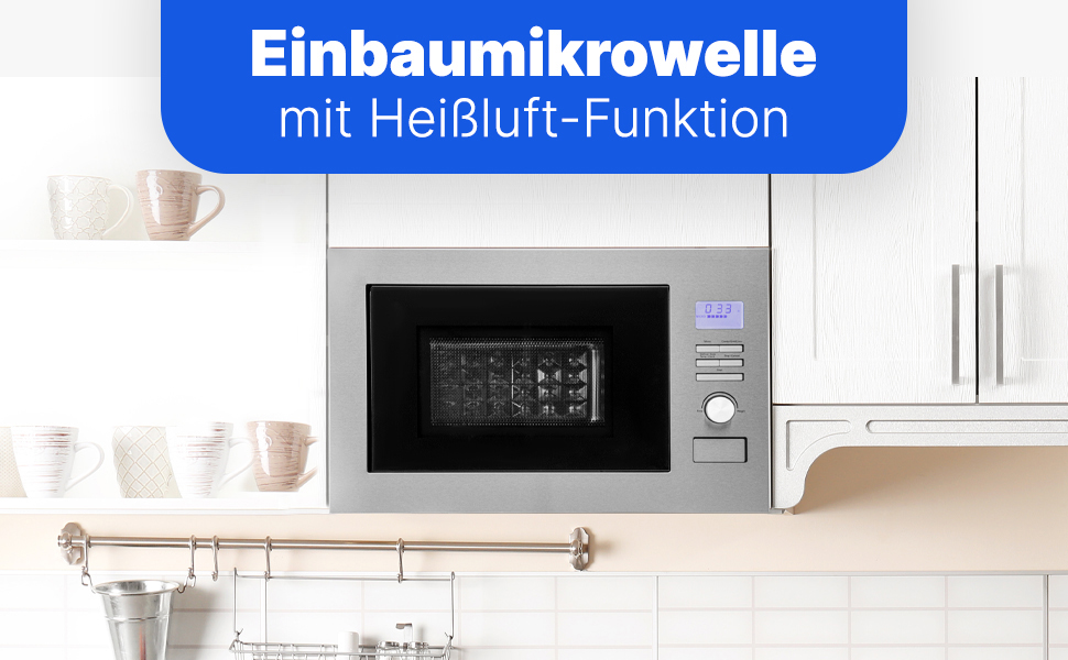 Вбудована мікрохвильова піч Bomann MWG 3001 H EB inox Silber з грилем та конвекцією | 60 см | 900 Вт | 25 л