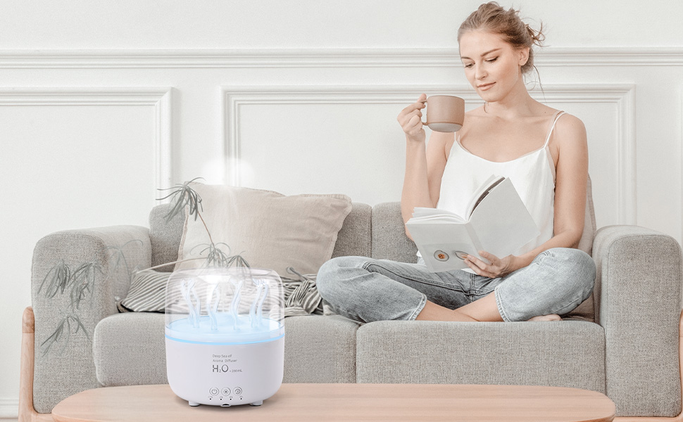 Аромадифузор та зволожувач повітря 280 мл з підсвіткою 7 кольорів, для спальні та рослин, 2 режими розпилення, таймер 2/4/8 годин, з пультом керування, обертовий, для дому