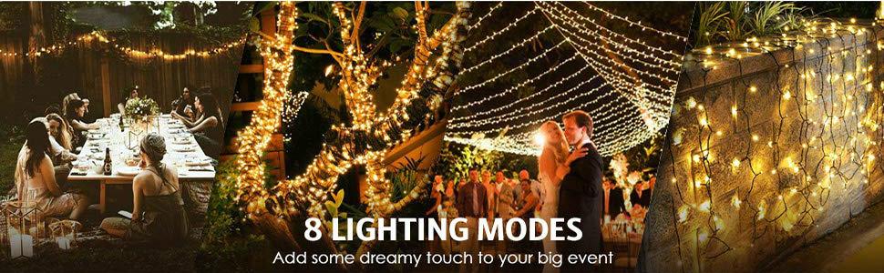 Льокотна гірлянда Joomer на Різдво, 20 метрів, 200 LED, з батарейками, таймером, 8 режимів, для прикраси ялинки, балкону, кімнати, вечірки, шлюбу, свята, вологостійка, тепле біле світло, провід теплий білий/зелений