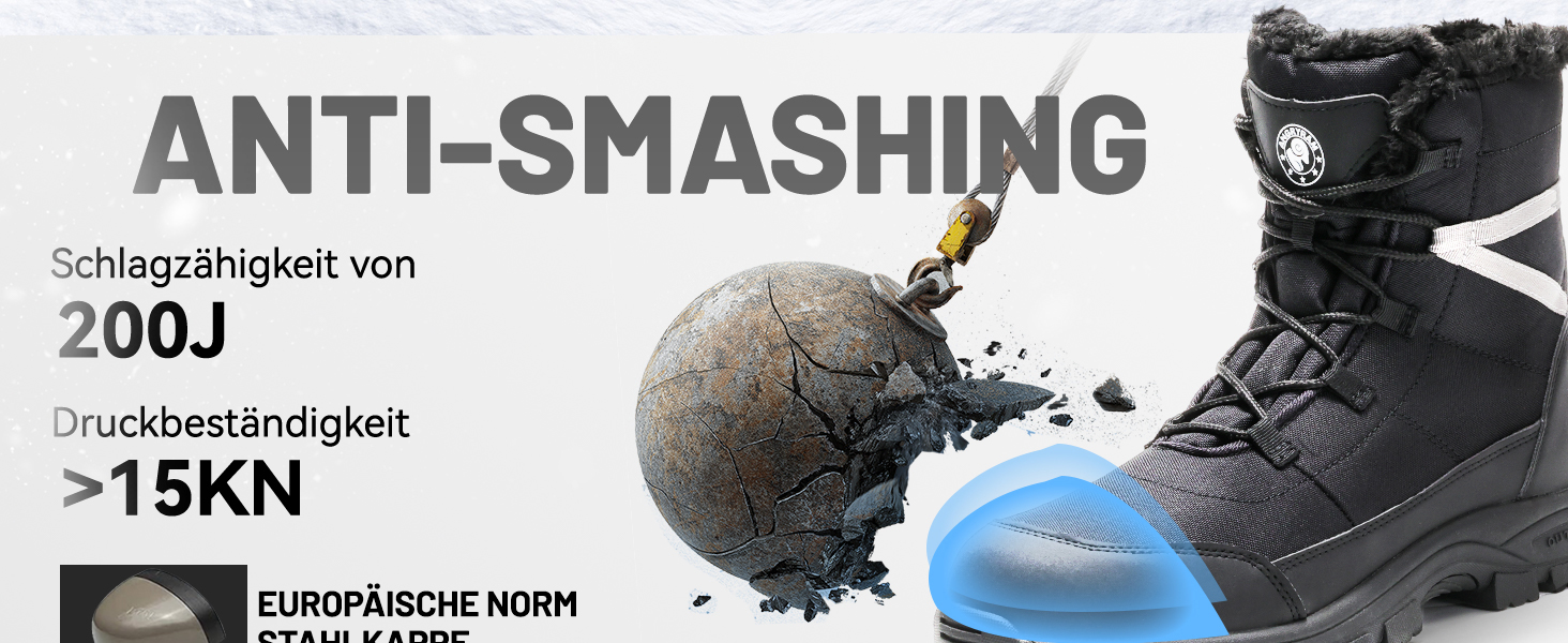 Зимові робочі черевики ANGRYRAM для чоловіків та жінок. Теплі, з металевим підноском, неслизькі, чорні. Розмір 44 EU