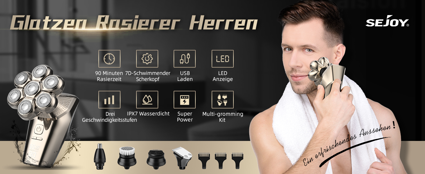 Електричний гоління для лисої голови 5-в-1: гоління, триммінг, догляд за обличчям. Водонепроникний, акумуляторний.