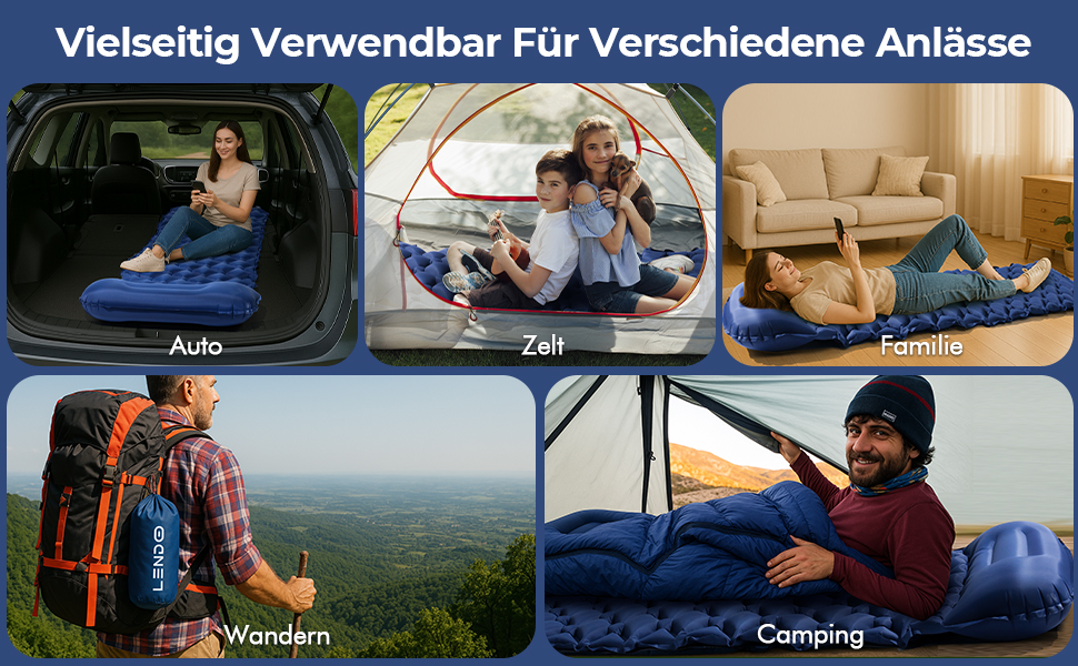 Надувний килимок для кемпінгу самонадувний Ultraleichte 195x60 см з вбудованою подушкою та помпою, водонепроникний, синій