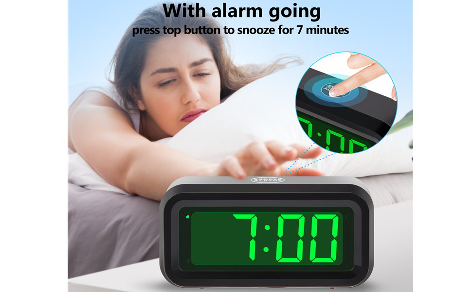 Цифровий годинник-будильник Timegyro з LED-дисплеєм, портативний для подорожей, настільний, з регулюванням яскравості, великий LED-дисплей 1.2' для спальні, вітальні, чорно-зелений