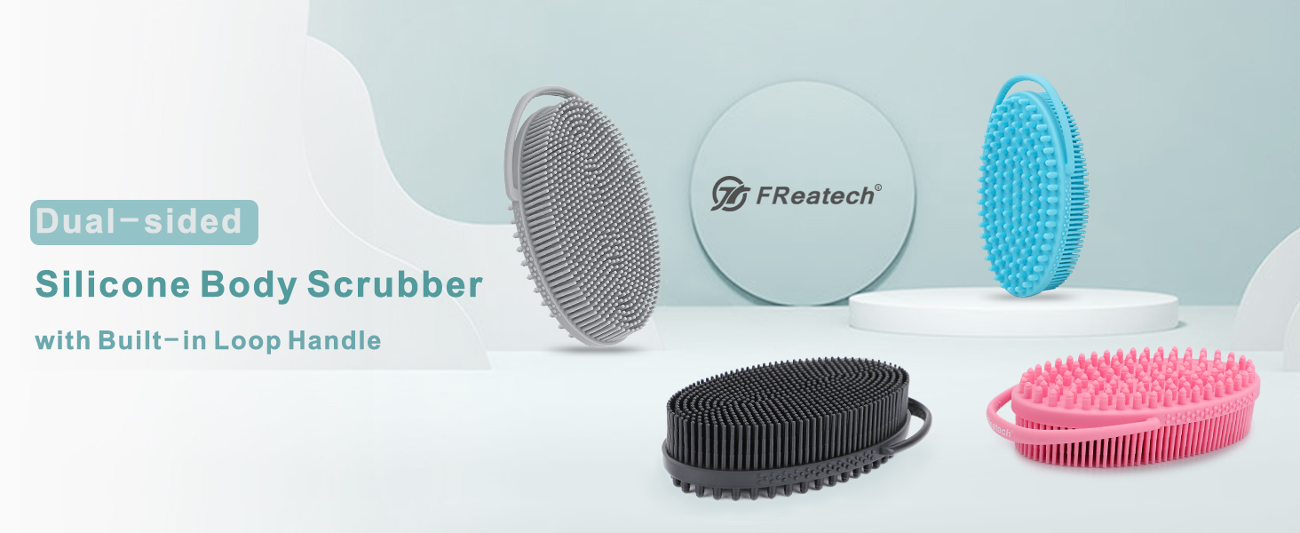 FREATECH Тіло-щітка з еластичним ремінцем та двосторонніми силіконовими щетинками. Ідеальна для скрабу, масажу та видалення целюліту. Гігієнічна та довговічна альтернатива люфі, чорного кольору.