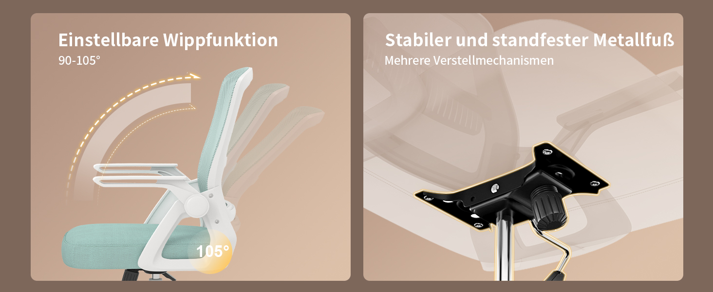 Офісний стіл Naspiro Ergonomischer Bürostuhl, регульований по висоті, з дихаючою спинкою з сітки, відкидні підлокітники на 90° та поперекова підтримка, високощільна піна для дому/офісу (Зелений, без підголівника)