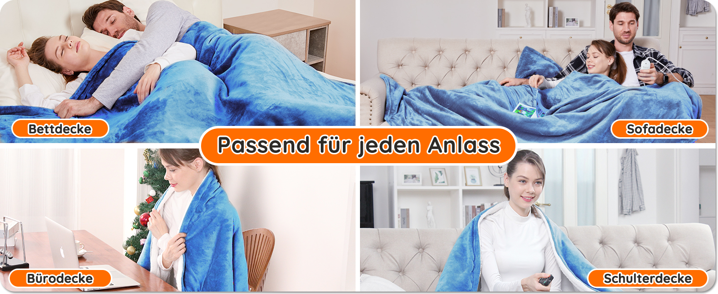 Електрична ковдра Mia&Coco з автовимкненням, 10 режимів нагріву, таймер до 9 годин, захист від перегріву, фланель, 200x180 см, блакитна