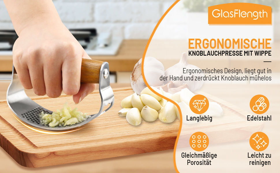 Пресс для часнику з нержавіючої сталі з важелем, дерев'яний ручка, прес для часнику, подрібнювач часнику, кухонний гаджет, легкий у чищенні