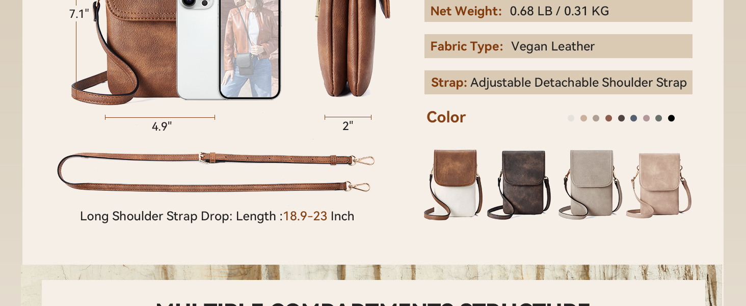 Сумка-клатч BOSTANTEN Klein через плече для телефону, сіра PU шкіра, жіноча, з гаманцем