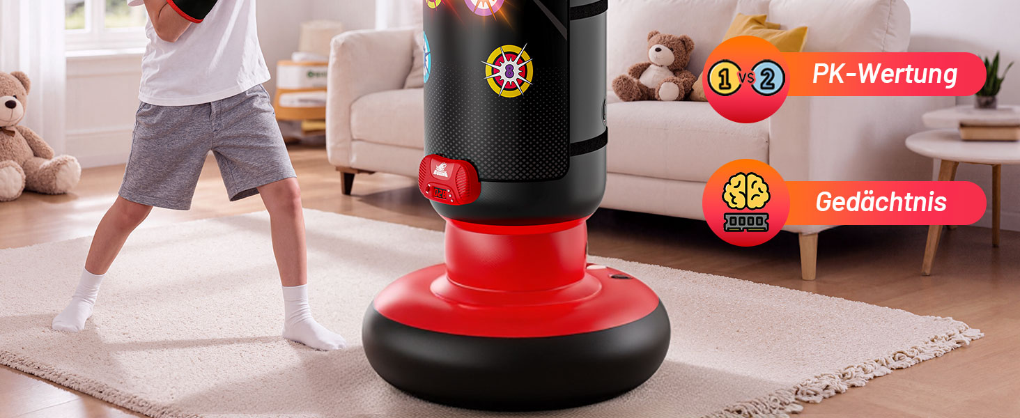 Інтерактивна дитяча боксерська груша з підсвіткою та звуком, надувна, з рукавичками, для хлопчиків 6-12 років, червона