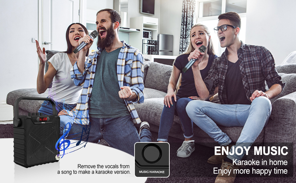 Портативна караоке-машина з 2 UHF мікрофонами, Bluetooth, підсилювач басів для дітей та дорослих, PA-система