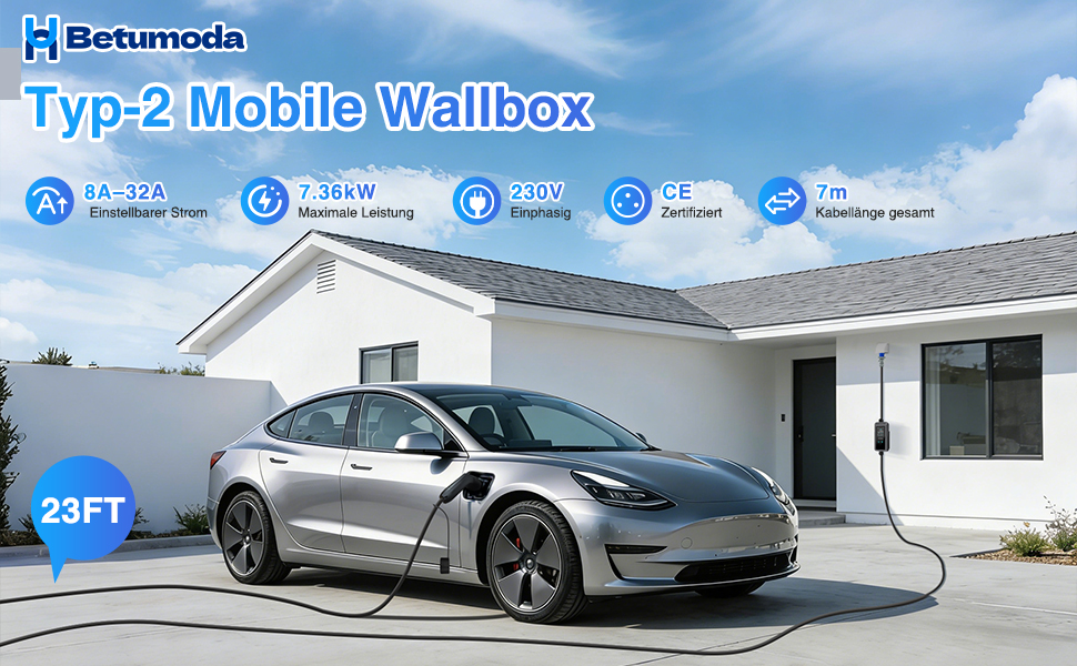 Зарядний кабель Type 2 Schuko 3.68kW 6-16A для електромобіля та PHEV, 7м, з LCD дисплеєм, IP65