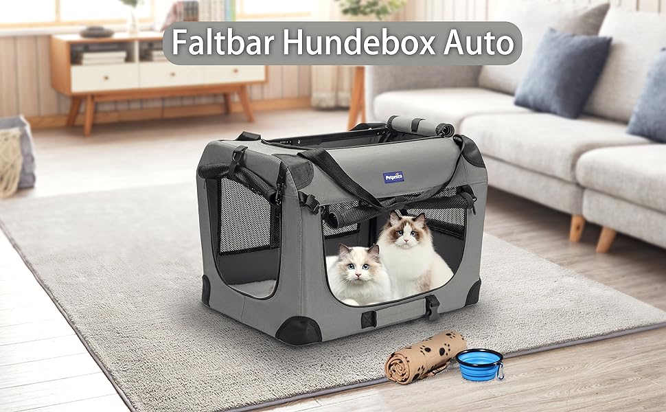 Транспортний бокс для тварин Petprsco з м'якими стінками, 3-дверний, складаний, з ременями, 60x42x42 см, сірий