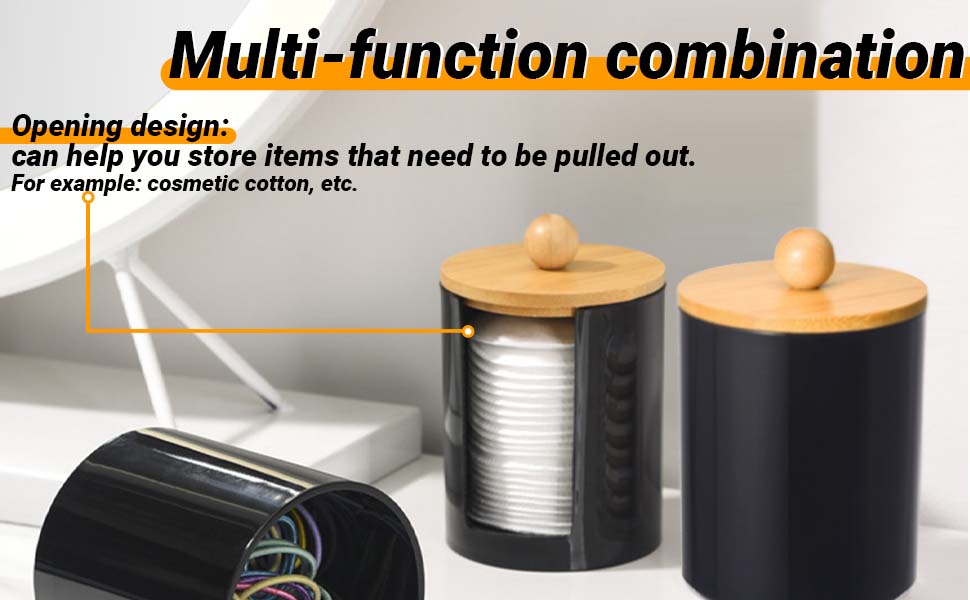 Диспенсер для ватних паличок та ватних дисків, чорний, 3 шт. - органайзер для ватного диска, бамбук, акрил