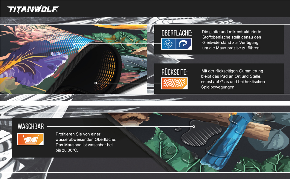 Ігровий килимок для миші CSL XXL Gaming Mousepad 900x400 мм, Alchemy (Modern Floral) — великий килимок на стіл для миші та клавіатури, сумісний з Razer, Logitech, Roccat
