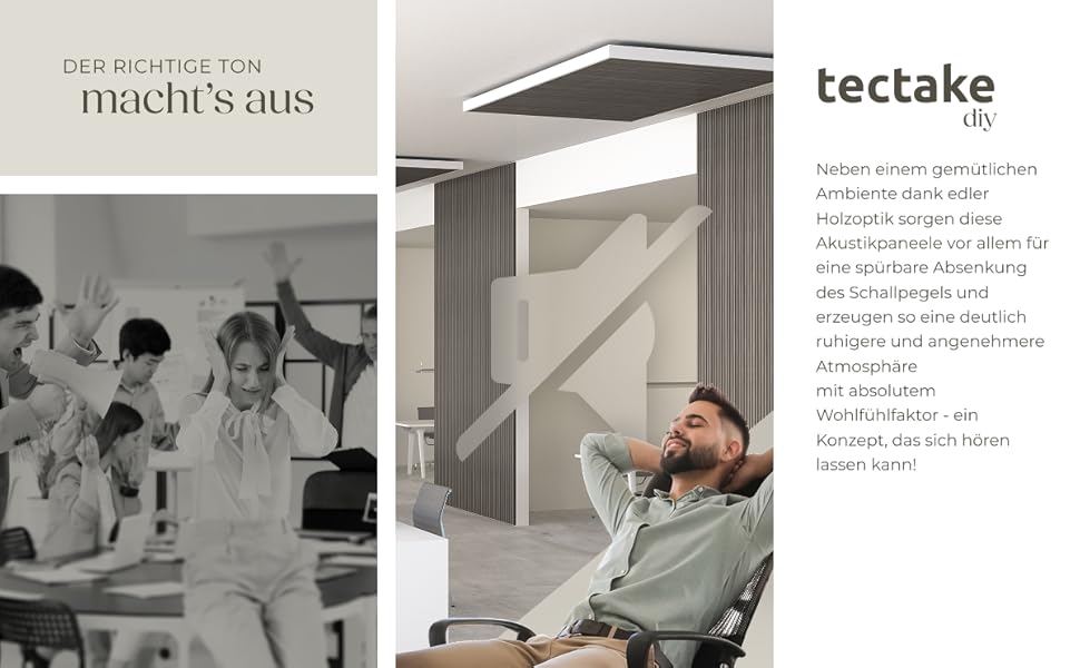 Акустичні панелі tectake® з імітацією дерева, світло-сірий дуб, 4 шт. для дому: вітальня, кухня, декор стін, звукоізоляція