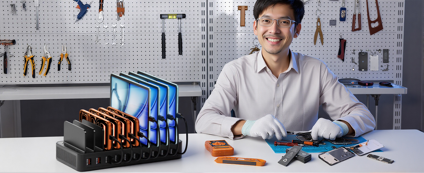 USB зарядний пристрій на 20 портів: Інтелектуальна станція для зарядки iPhone, Samsung, Google та інших пристроїв | Мережевий адаптер