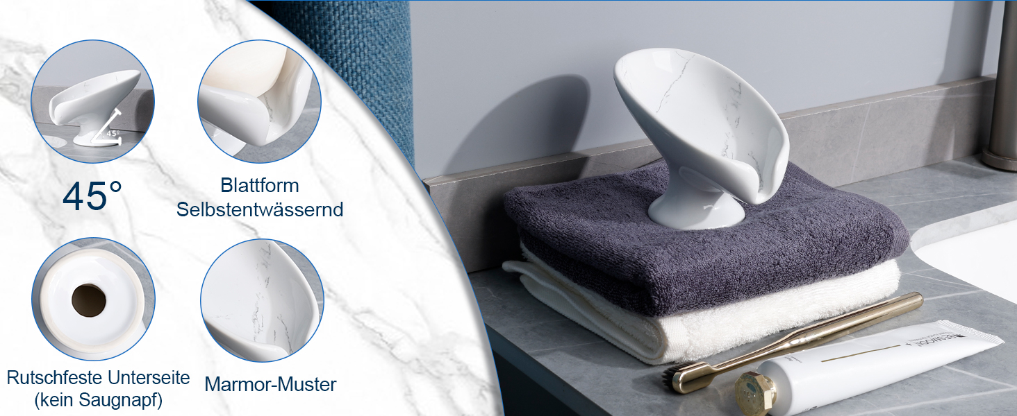 Керамічна мильниця Umlaca, мильниця для душу, підставка для мила, самозливна, листяна форма, вінтаж, для кухні, ванної кімнати, душа, білий мармур, сірий мармур