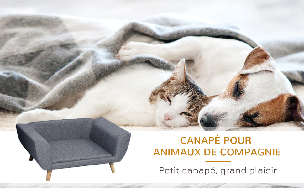 PawHut Софа для собак, скандинавський дизайн, м'яка подушка, дерев'яні ніжки, 87 x 61 x 36 см, поліестер, сіра