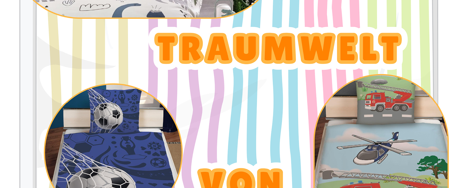 Комплект постільної білизни для ліжечка Kinderbettwäsche: 2-Piece Set з тваринами та глобусом - ковдра 135x200 + подушка 80x80 см, закривається на блискавку. Підходить для хлопчиків та дівчаток. 100% бавовна, ренфорсе, приємна до шкіри, сертифікат Oeko-Tex