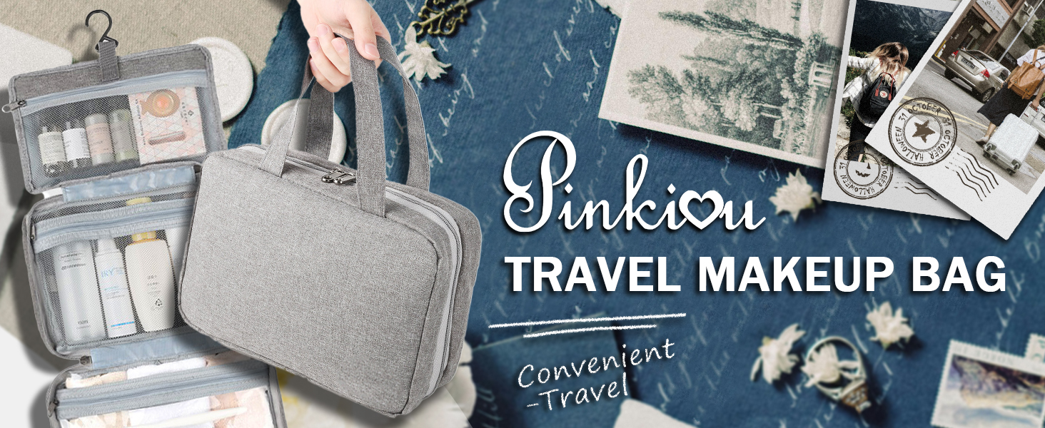 Кришталево-сіра дорожня косметичка Pinkiou з гачком для підвішування - велика, водонепроникна, для жінок