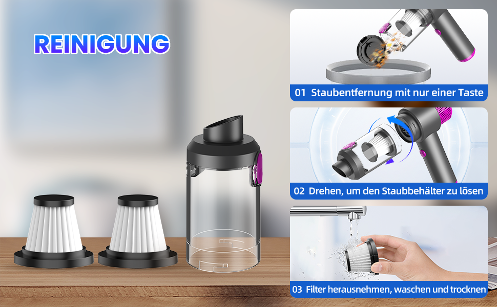 Ручний бездротовий пилосос QQLIKE з акумулятором 15000Pa, HEPA-фільтр, для авто, кухні, видалення шерсті тварин, фіолетовий