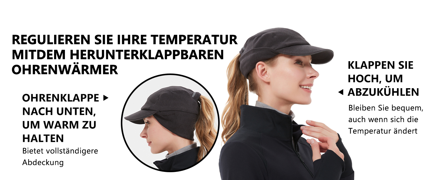 Жіноча зимова шапка GADIEMKENSD з відбиваючими елементами та мішком для хвоста, навушники-гетри, для активного відпочинку, чорна