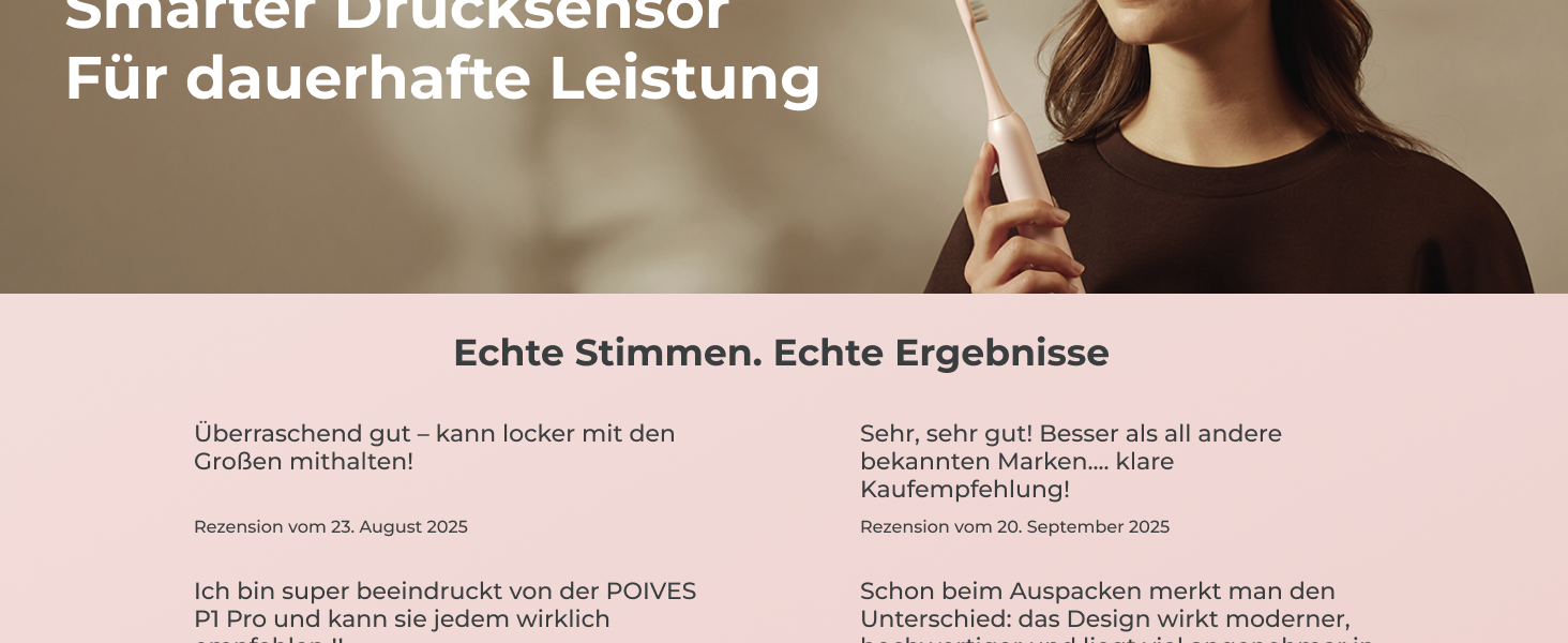 Електрична зубна щітка POIVES P1 Pro - ультразвукова, рожева перлина, з датчиком тиску, 4 роки гарантії